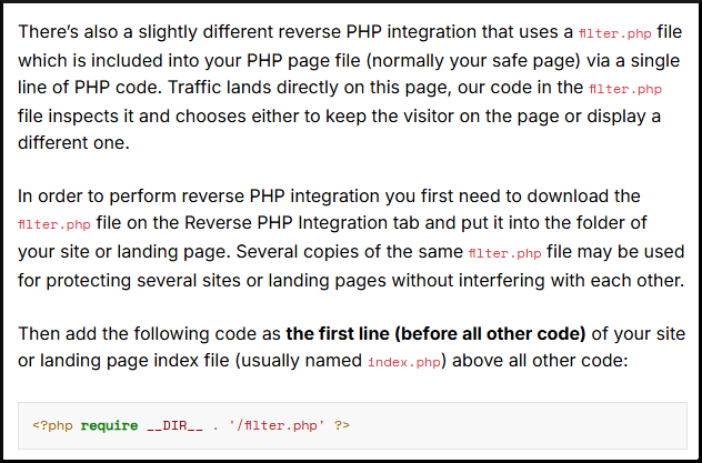 Documentation on reverse PHP integration