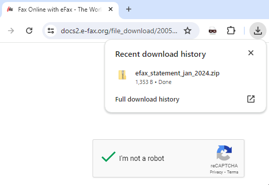 browser showing a file was downloaded